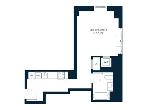 Floor plan for studio, 1 bath, 485 sqft